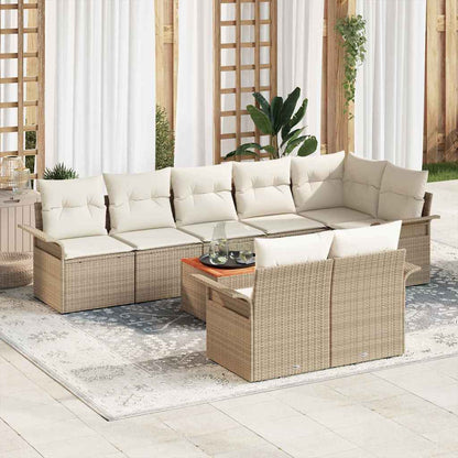 Gartensofa-set mit Speicher 9 pcs Beige und Creme Poly-Rattan