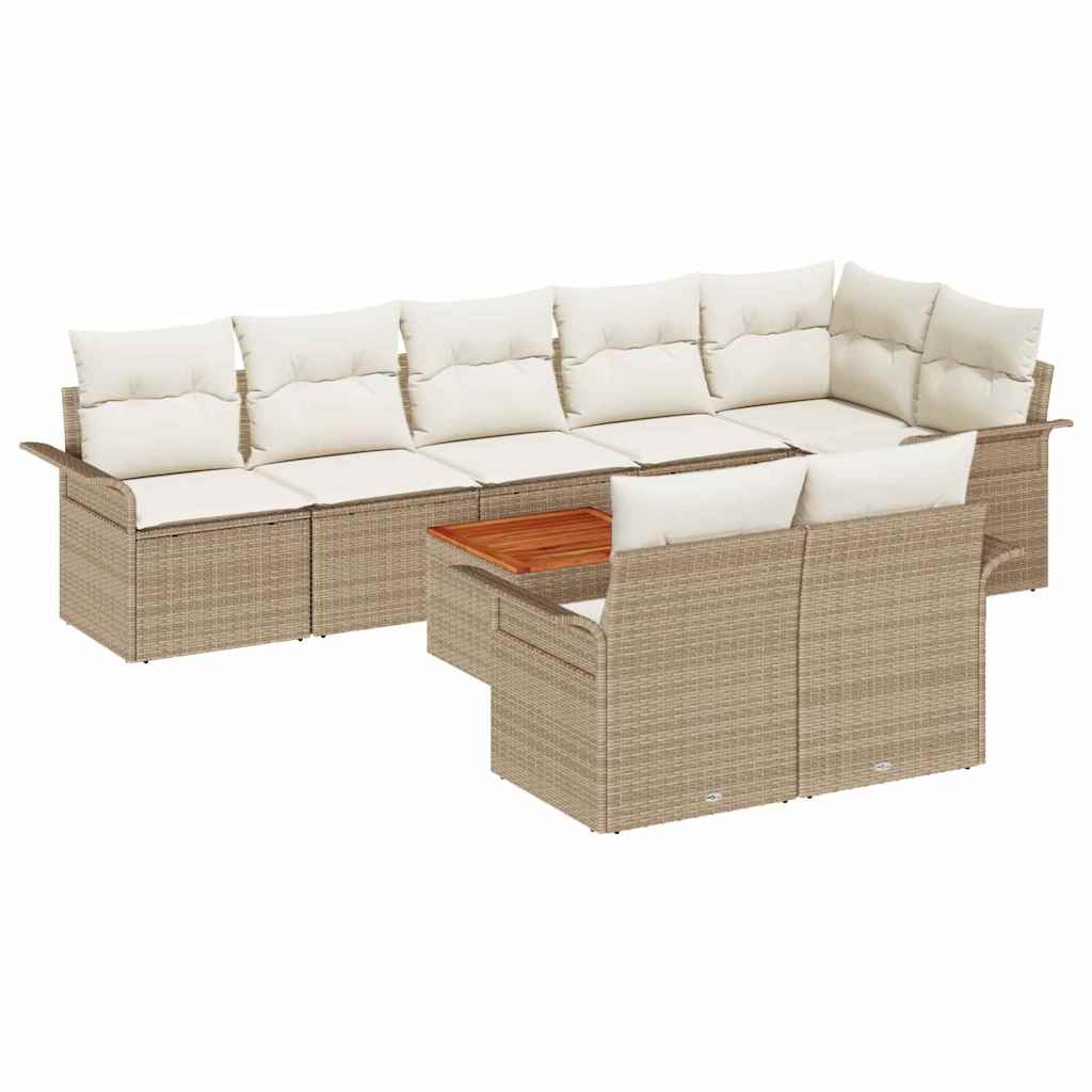 Gartensofa-set mit Speicher 9 pcs Beige und Creme Poly-Rattan