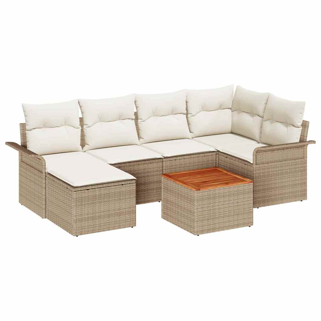 Gartensofa-set mit Speicher 7 pcs Beige und Creme Poly-Rattan