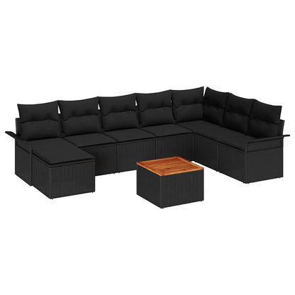 Gartensofa-set mit Speicher 9 pcs Schwarz Poly-Rattan