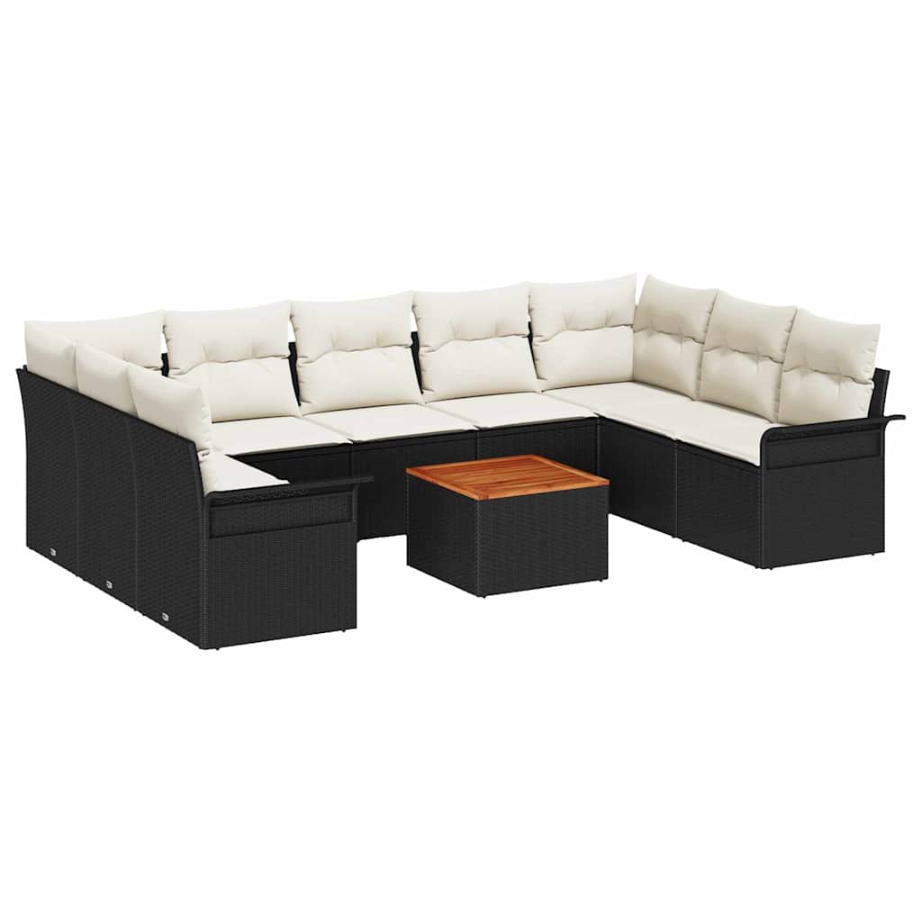 Gartensofa-set 10 pcs Schwarz und Creme Poly-Rattan
