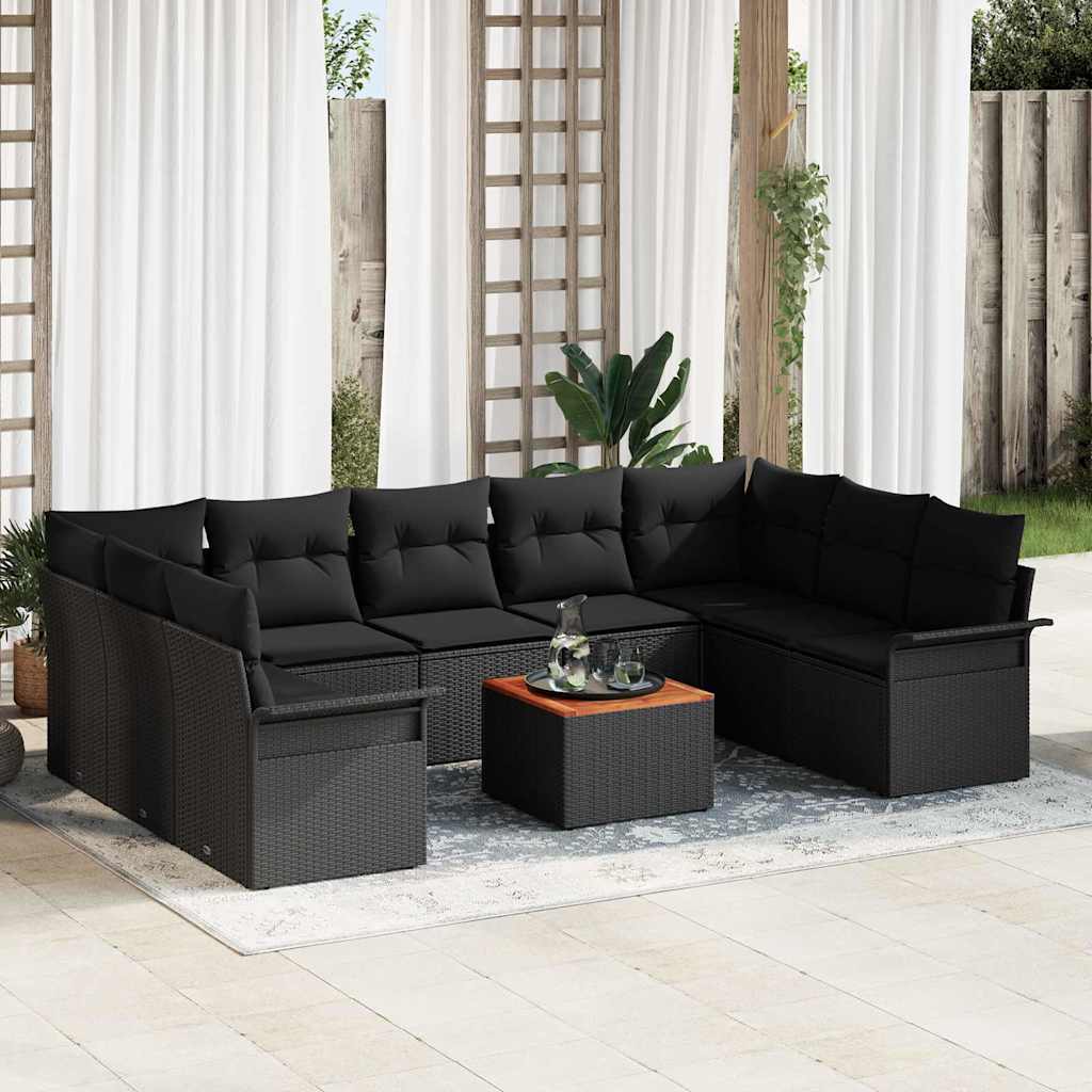 Gartensofa-set mit Speicher 10 pcs Schwarz Poly-Rattan
