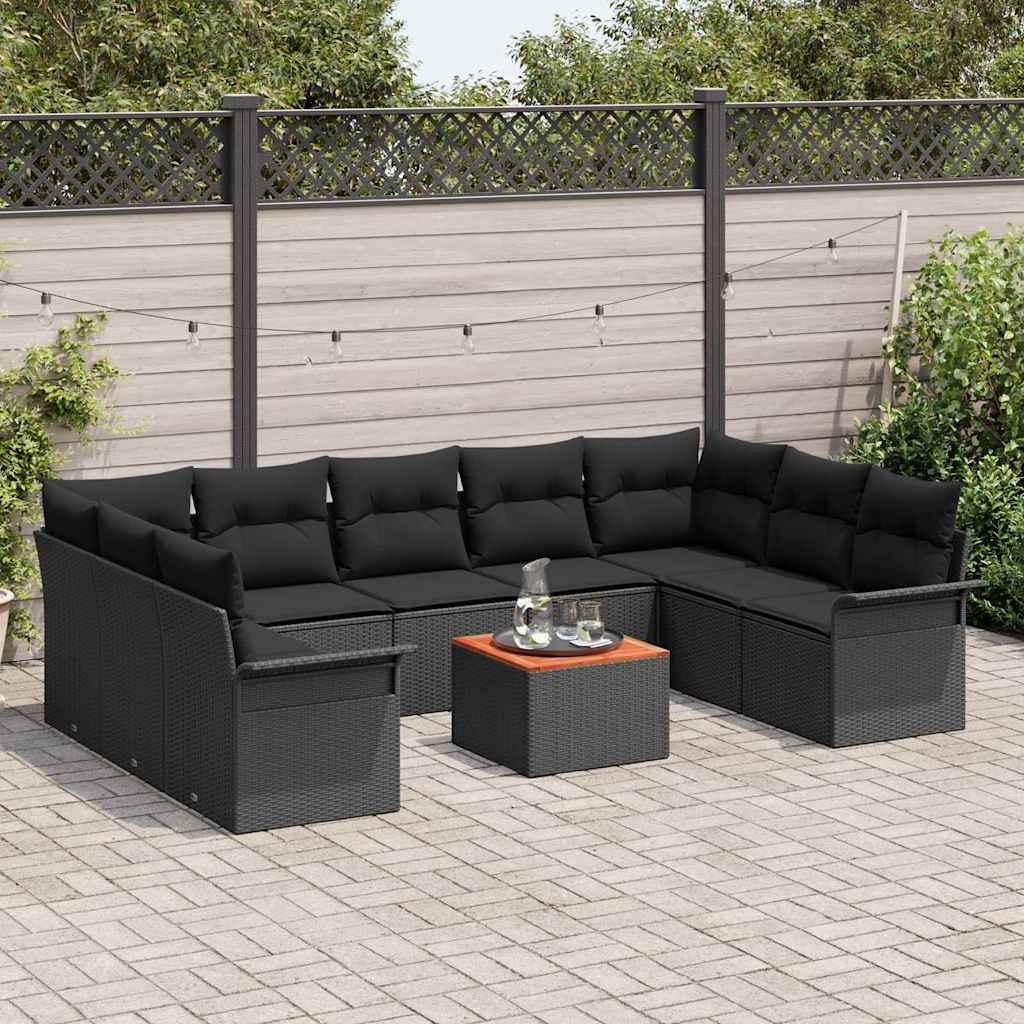 Gartensofa-set mit Speicher 10 pcs Schwarz Poly-Rattan