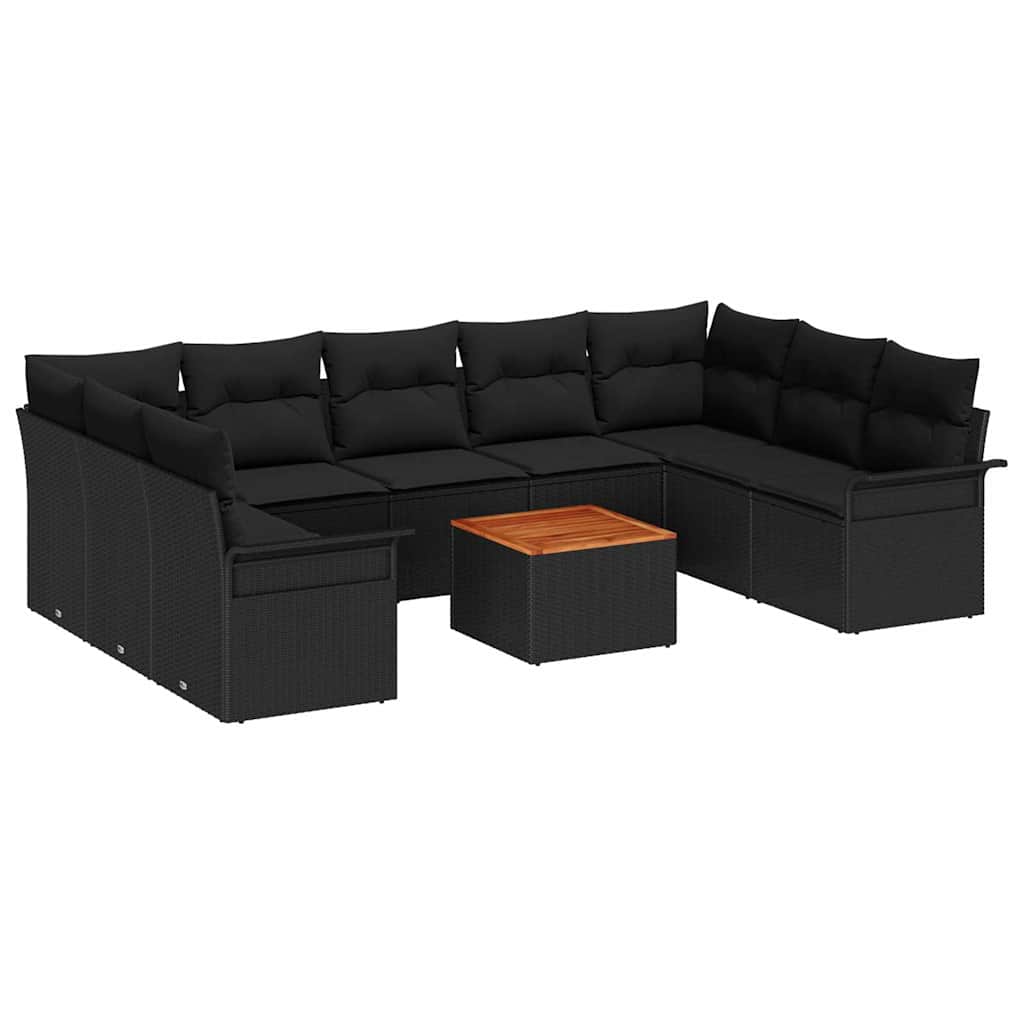 Gartensofa-set mit Speicher 10 pcs Schwarz Poly-Rattan