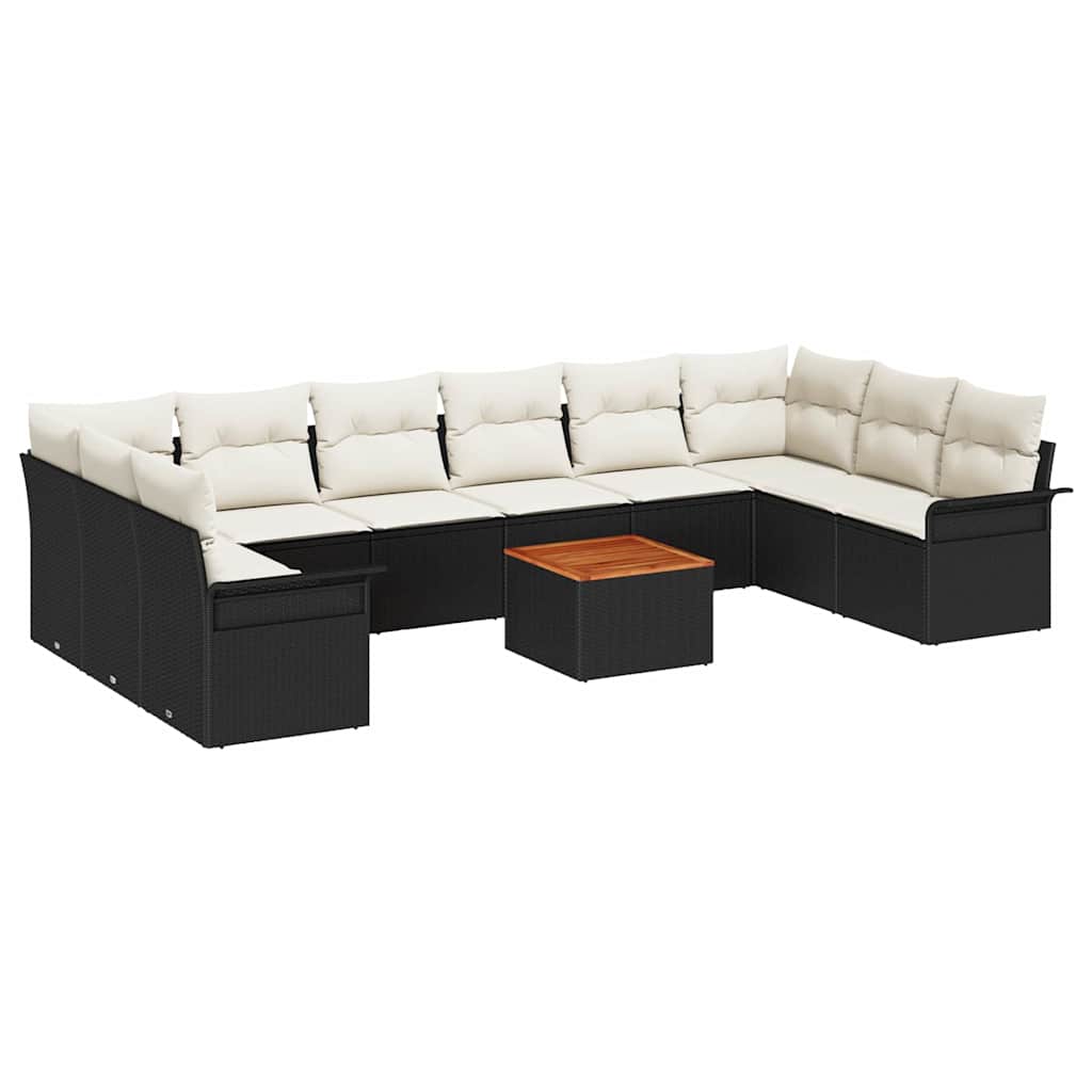 Gartensofa-set 11 pcs Schwarz und Creme Poly-Rattan