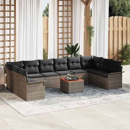 Gartensofa-set mit Speicher 11 pcs Grau Poly-Rattan