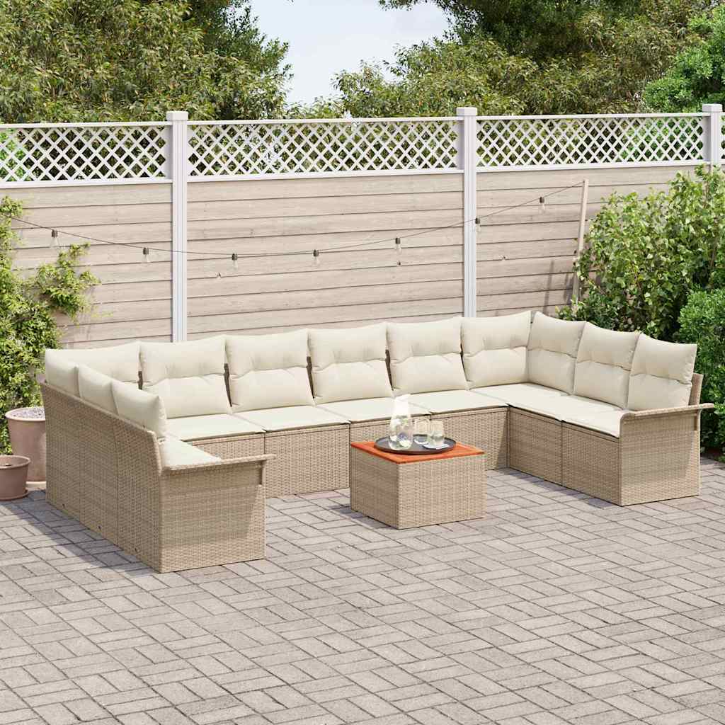 Gartensofa-set mit Speicher 11 pcs Beige und Creme Poly-Rattan
