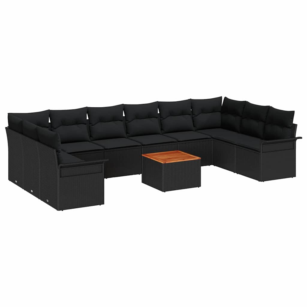 Gartensofa-set mit Speicher 11 pcs Schwarz Poly-Rattan