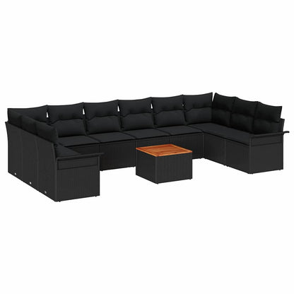 Gartensofa-set mit Speicher 11 pcs Schwarz Poly-Rattan