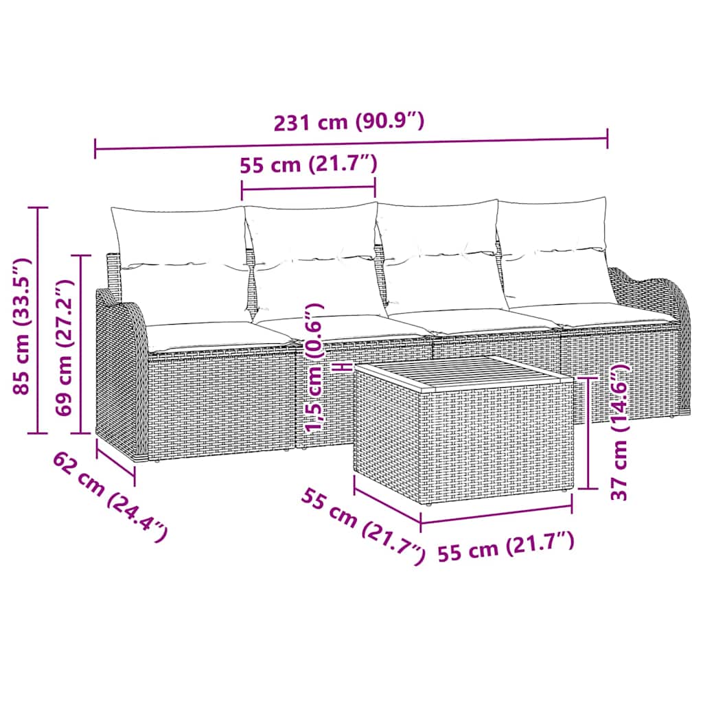 vidaXL Gartensofa-set mit Speicher 5 pcs Schwarz und Creme Poly-Rattan