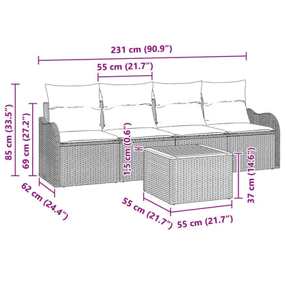 vidaXL Gartensofa-set mit Speicher 5 pcs Schwarz und Creme Poly-Rattan