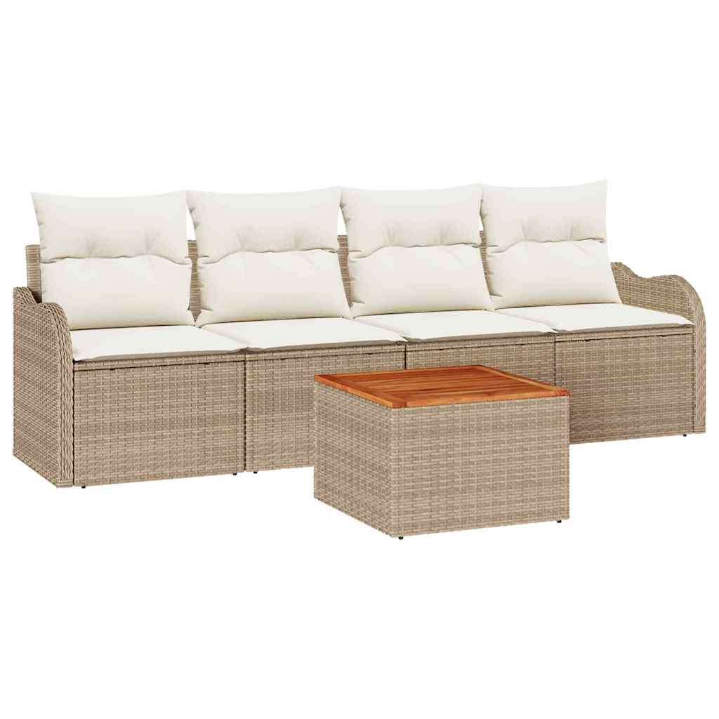 Gartensofa-set mit Speicher 5 pcs Beige und Creme Poly-Rattan