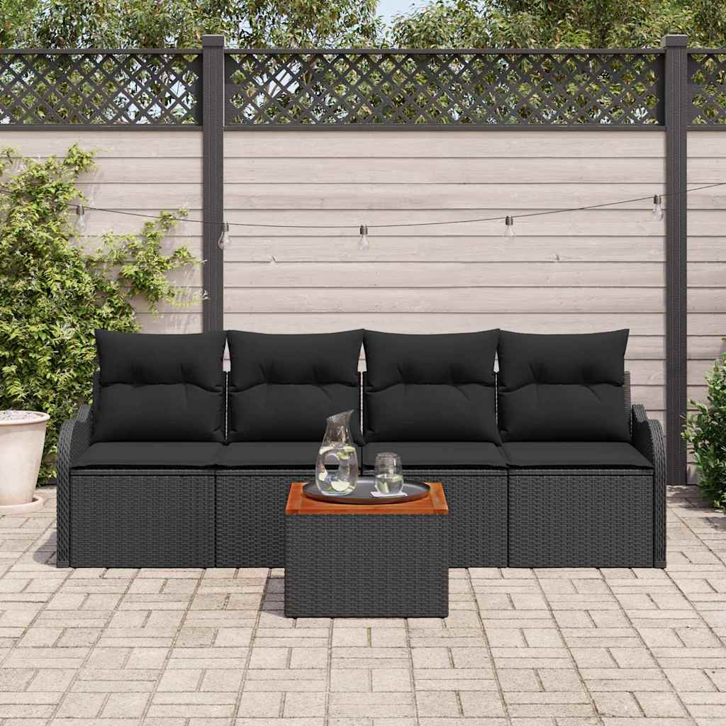 Gartensofa-set mit Speicher 5 pcs Schwarz Poly-Rattan