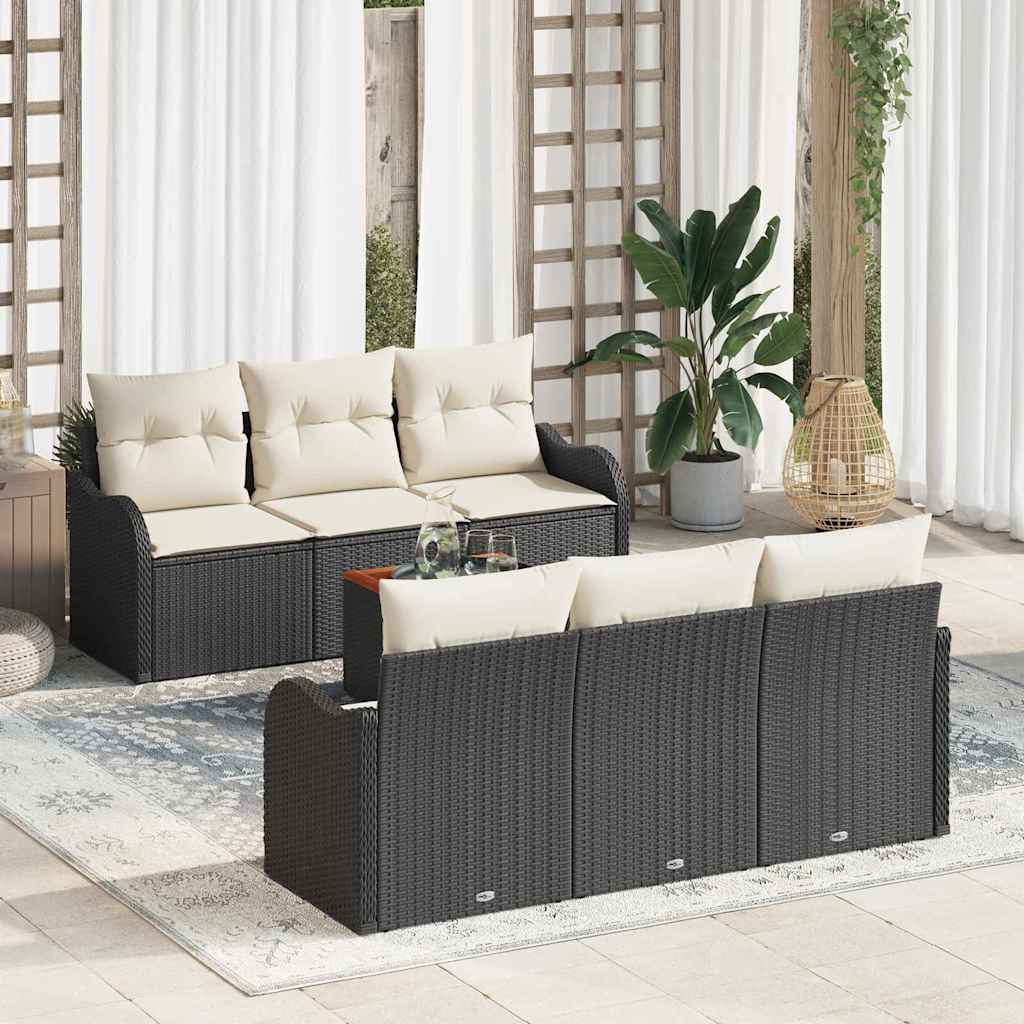 vidaXL Gartensofa-set mit Speicher 7 pcs Schwarz und Creme Poly-Rattan
