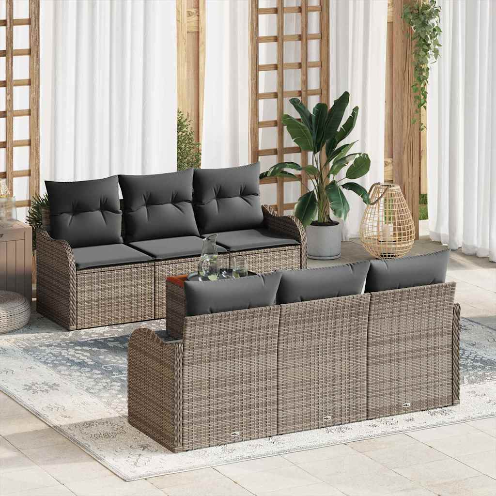 Gartensofa-set mit Speicher 7 pcs Grau Poly-Rattan