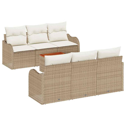 Gartensofa-set mit Speicher 7 pcs Beige und Creme Poly-Rattan