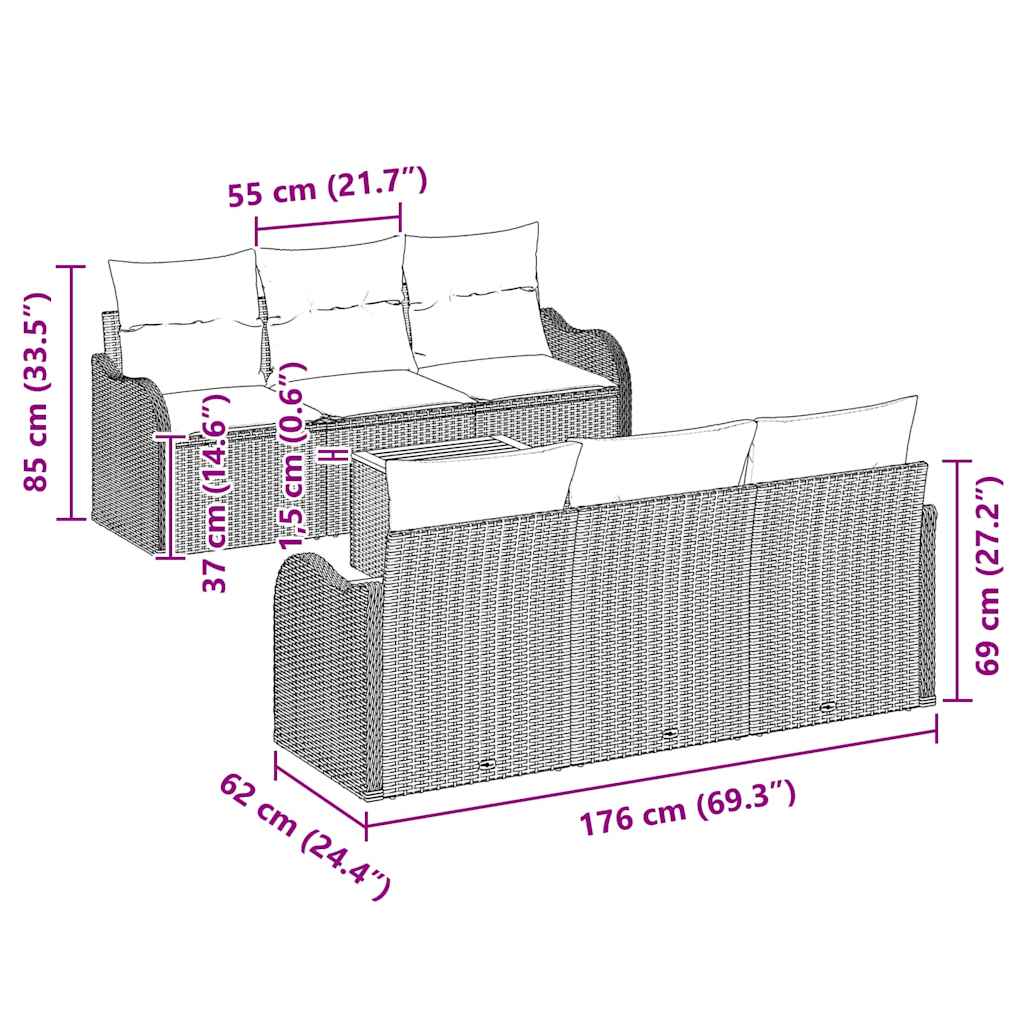 vidaXL Gartensofa-set mit Speicher 7 pcs Schwarz Poly-Rattan