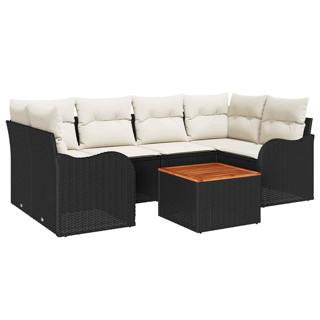Gartensofa-set mit Speicher 7 pcs Schwarz und Creme Poly-Rattan