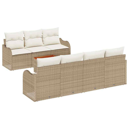 Gartensofa-set mit Speicher 8 pcs Beige und Creme Poly-Rattan