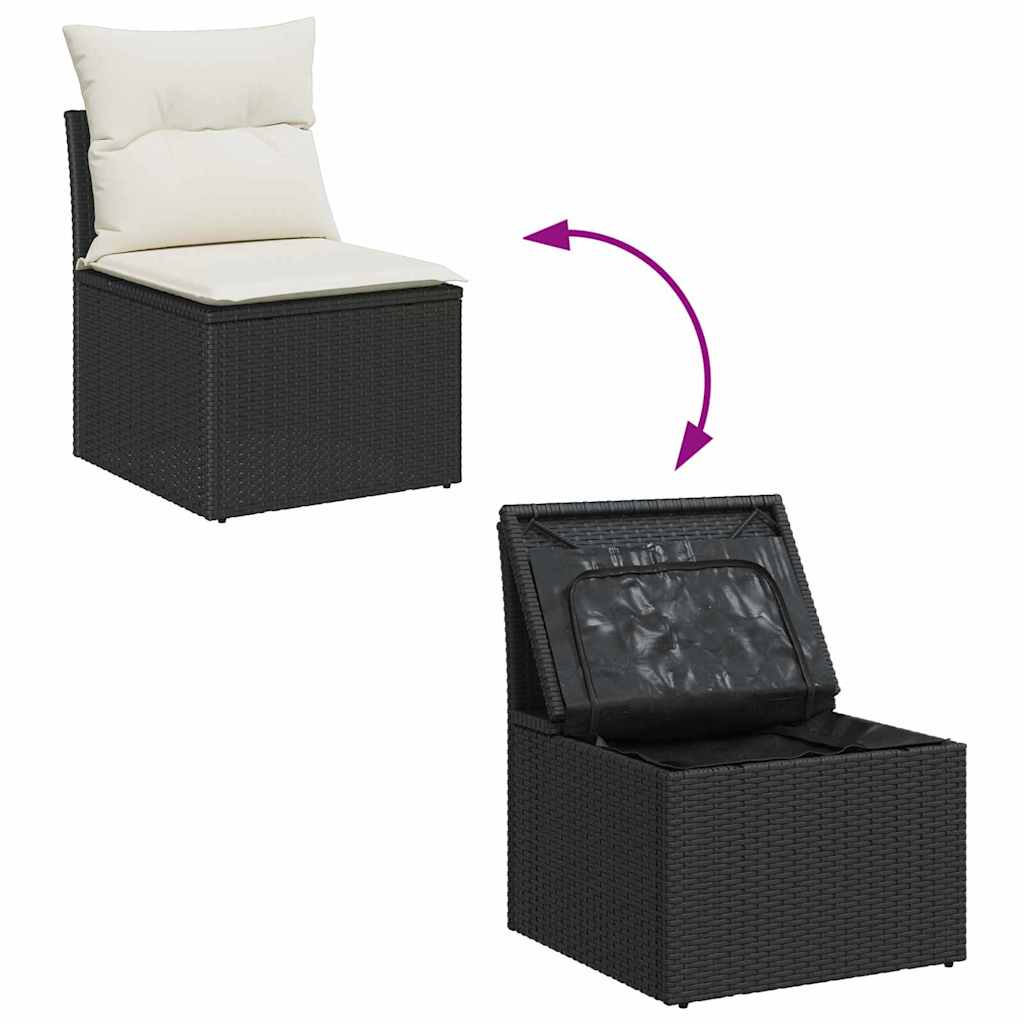 vidaXL Gartensofa-set mit Speicher 9 pcs Schwarz und Creme Poly-Rattan