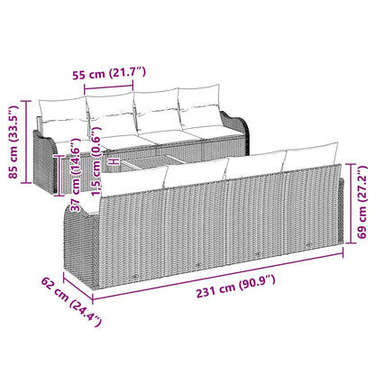 vidaXL Gartensofa-set mit Speicher 9 pcs Grau Poly-Rattan