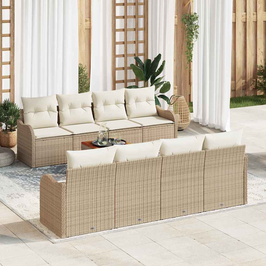 Gartensofa-set mit Speicher 9 pcs Beige und Creme Poly-Rattan