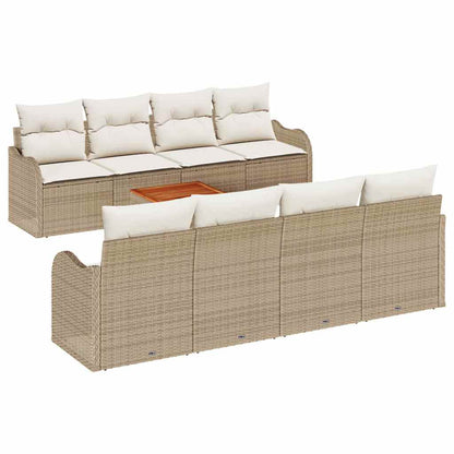 Gartensofa-set mit Speicher 9 pcs Beige und Creme Poly-Rattan