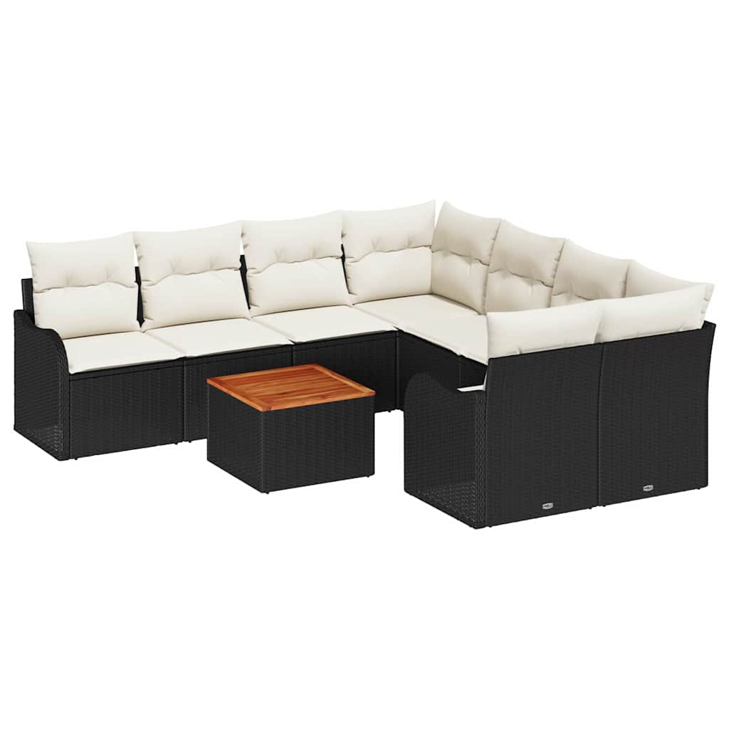 Gartensofa-set mit Speicher 9 pcs Schwarz und Creme Poly-Rattan