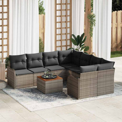 Gartensofa-set mit Speicher 9 pcs Grau Poly-Rattan