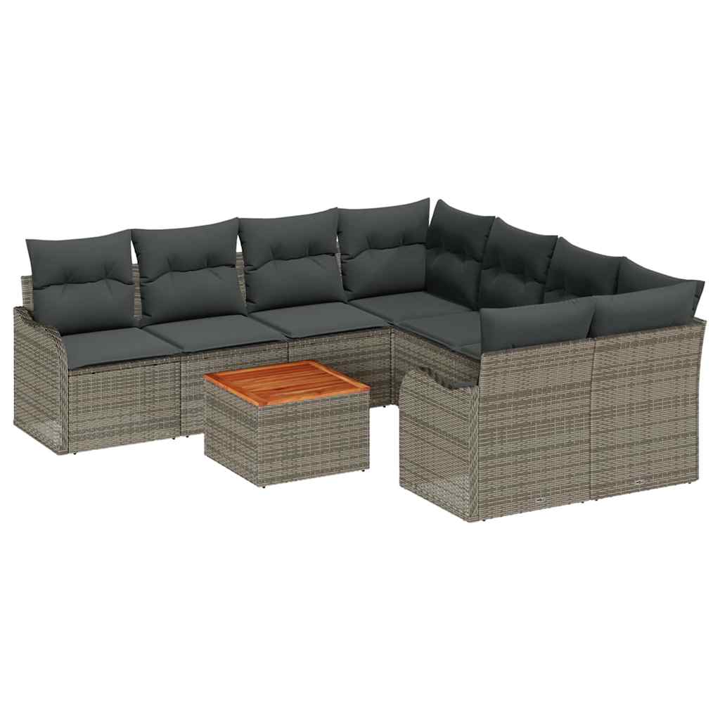 Gartensofa-set mit Speicher 9 pcs Grau Poly-Rattan