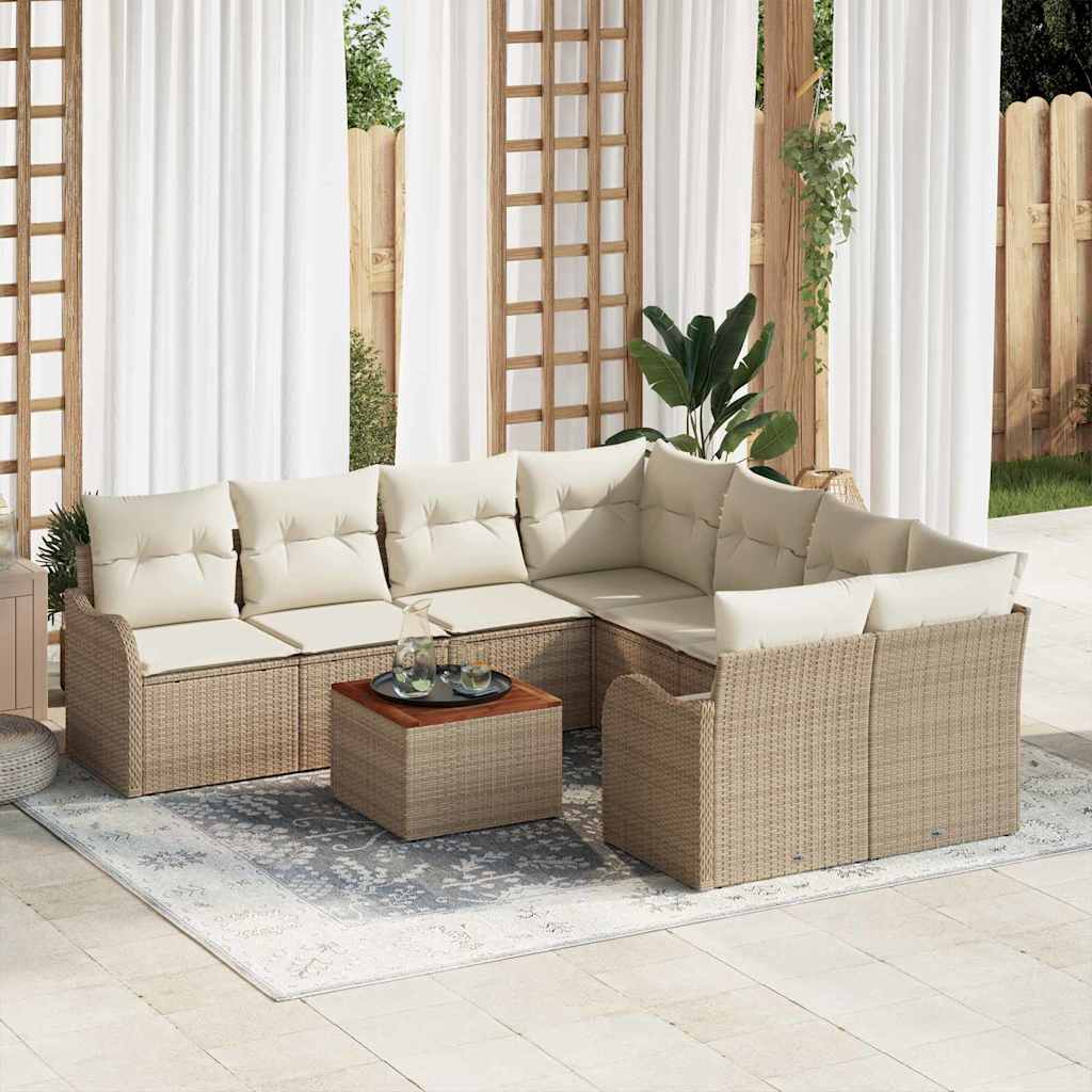 Gartensofa-set mit Speicher 9 pcs Beige und Creme Poly-Rattan