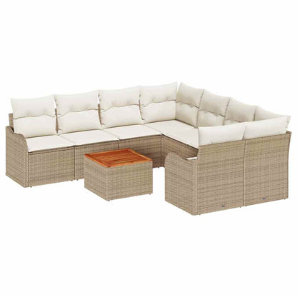 Gartensofa-set mit Speicher 9 pcs Beige und Creme Poly-Rattan