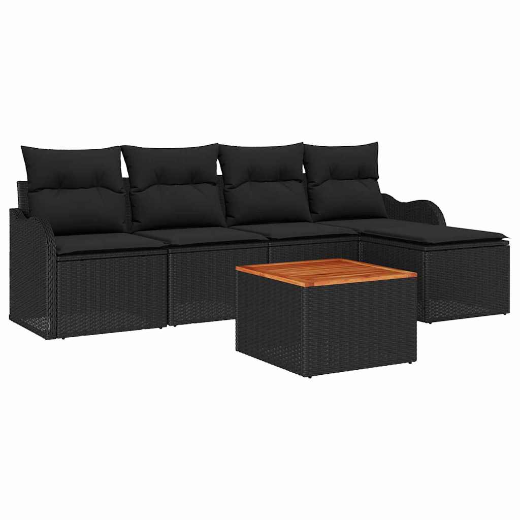 Gartensofa-set mit Speicher 6 pcs Schwarz Poly-Rattan