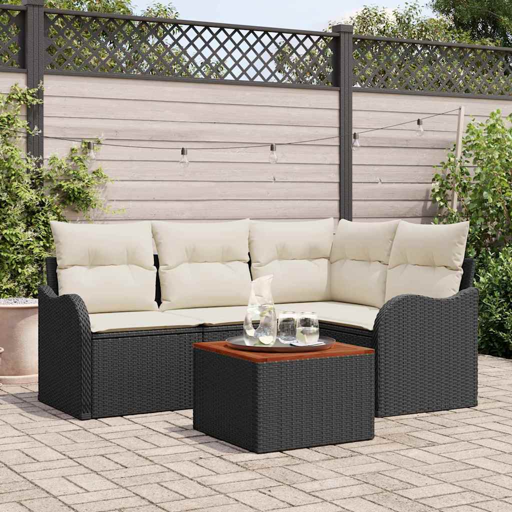 Gartensofa-set mit Speicher 5 pcs Schwarz und Creme Poly-Rattan