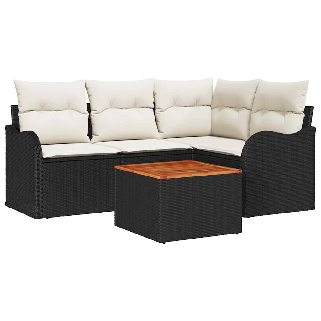 Gartensofa-set mit Speicher 5 pcs Schwarz und Creme Poly-Rattan