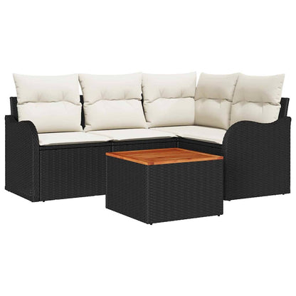 Gartensofa-set mit Speicher 5 pcs Schwarz und Creme Poly-Rattan