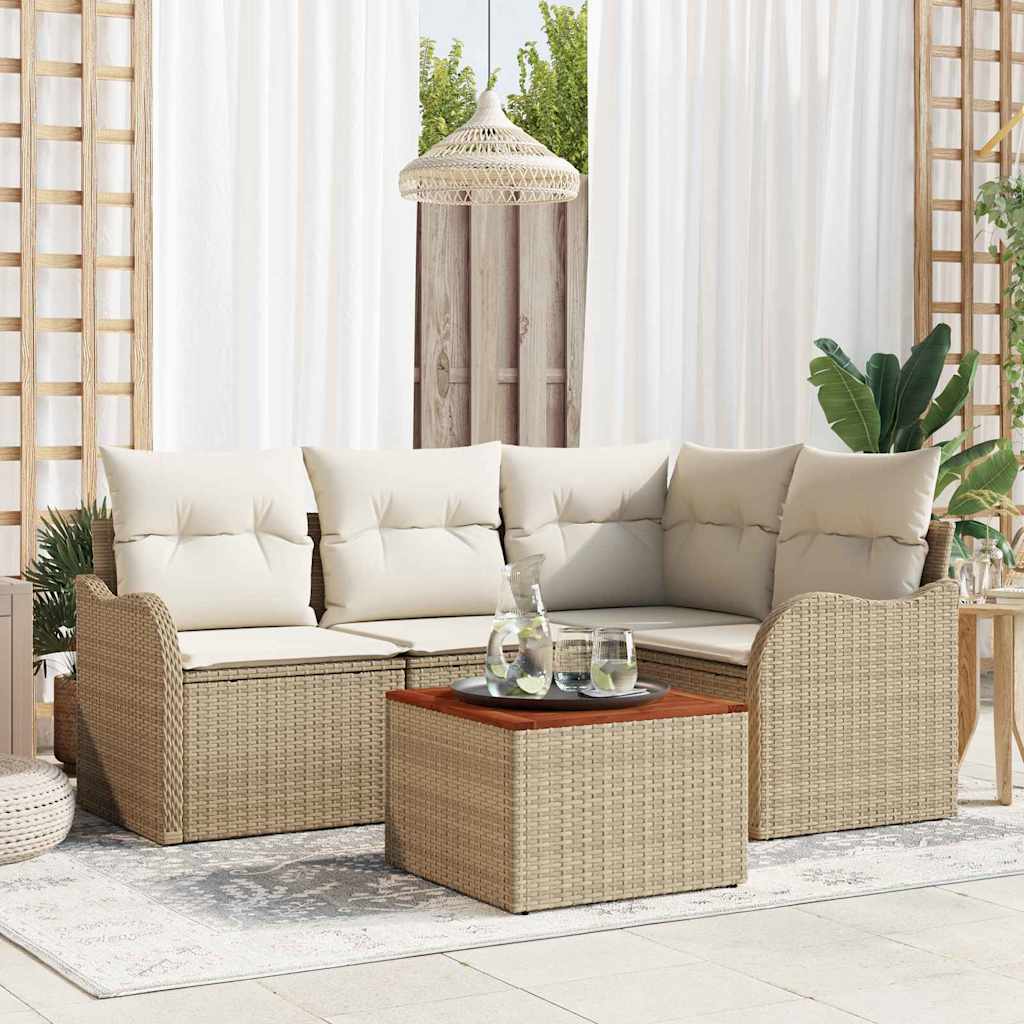 Gartensofa-set mit Speicher 5 pcs Beige und Creme Poly-Rattan