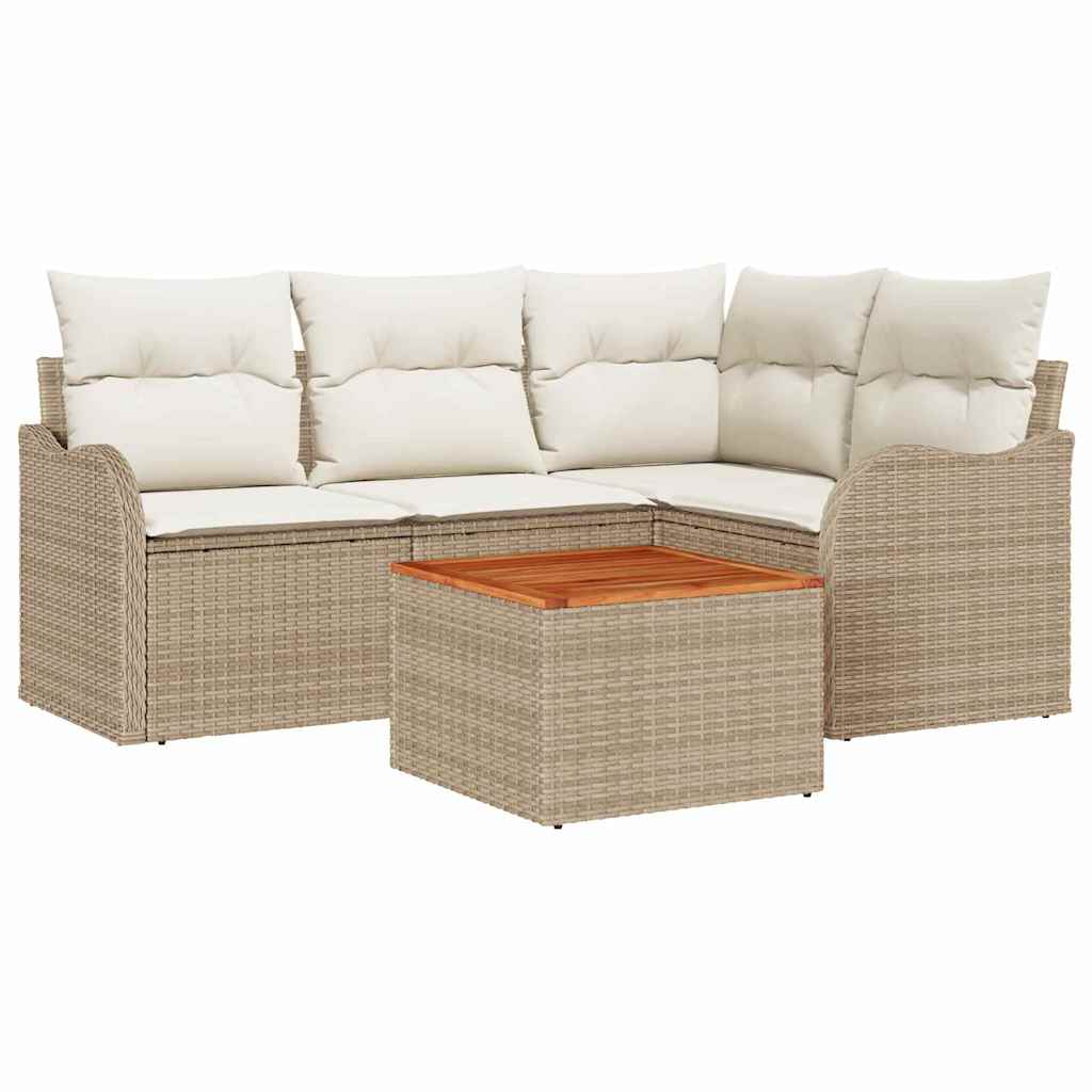 Gartensofa-set mit Speicher 5 pcs Beige und Creme Poly-Rattan