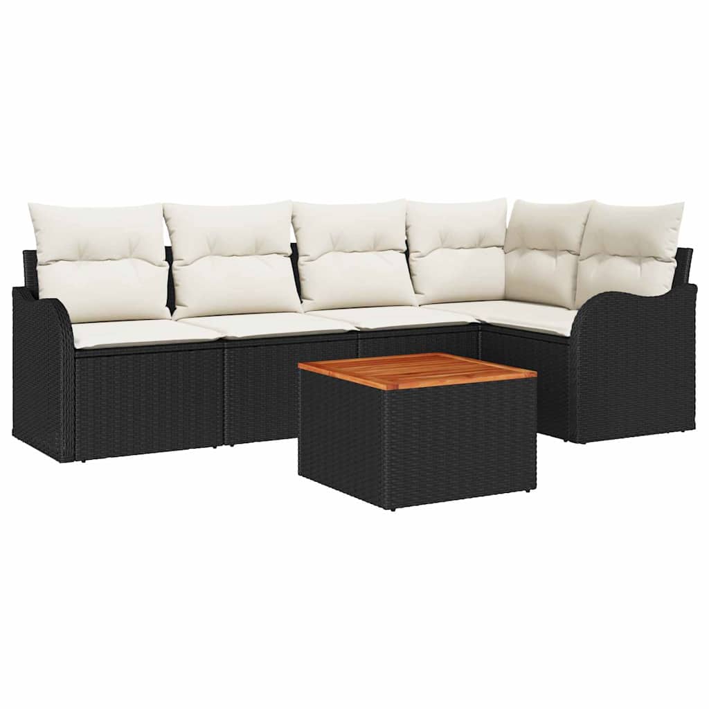 Gartensofa-set mit Speicher 6 pcs Schwarz und Creme Poly-Rattan