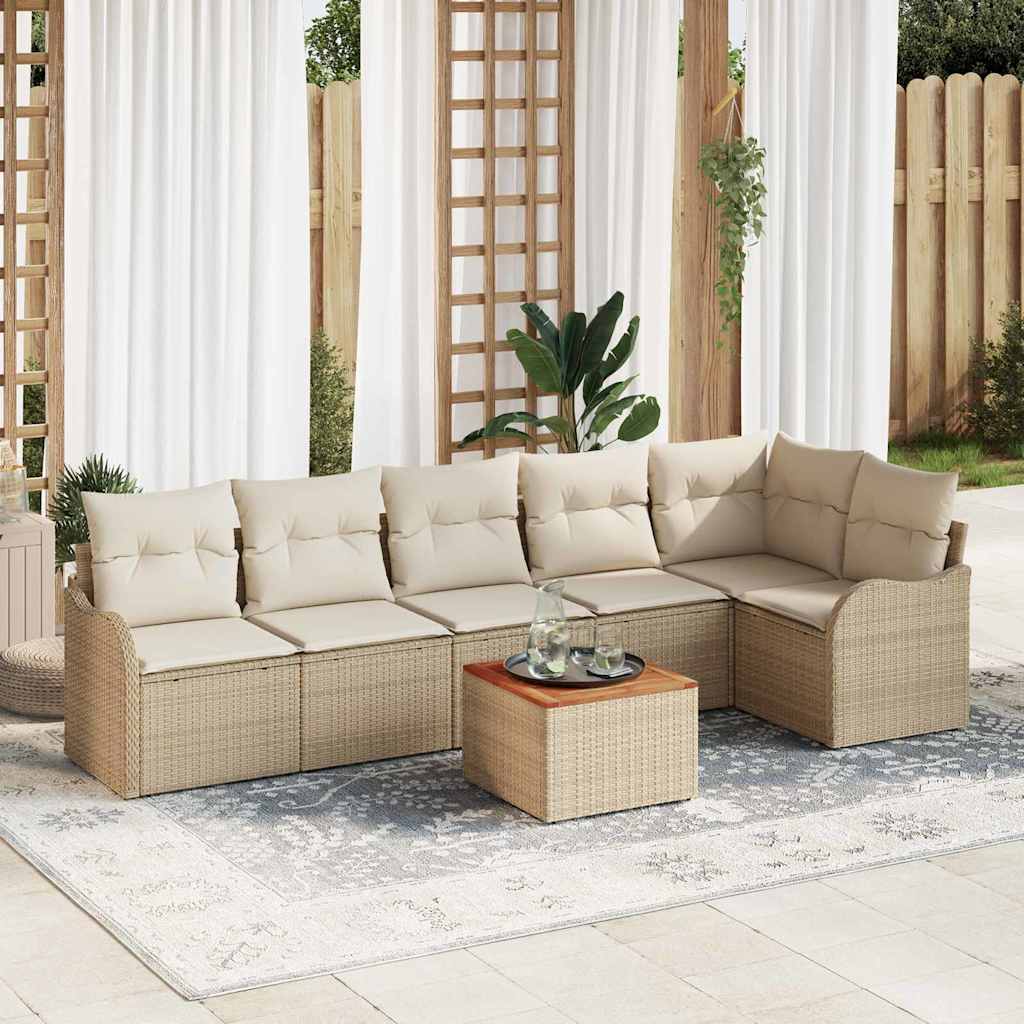 Gartensofa-set mit Speicher 7 pcs Beige und Creme Poly-Rattan