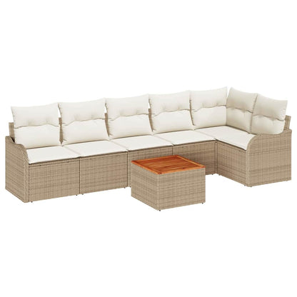 Gartensofa-set mit Speicher 7 pcs Beige und Creme Poly-Rattan