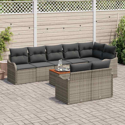 Gartensofa-set mit Speicher 9 pcs Grau Poly-Rattan