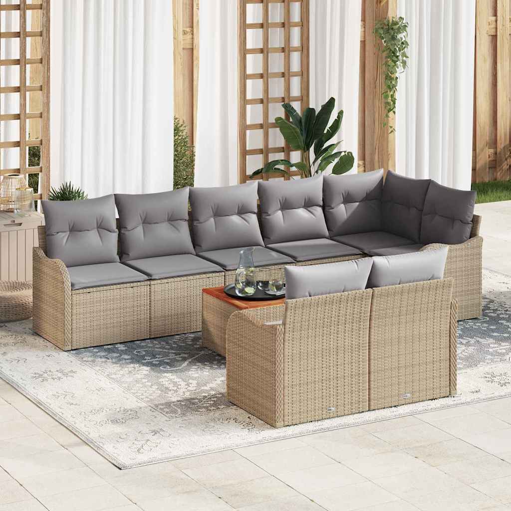 Gartensofa-set 9 pcs Beige und Hellgrau Poly-Rattan