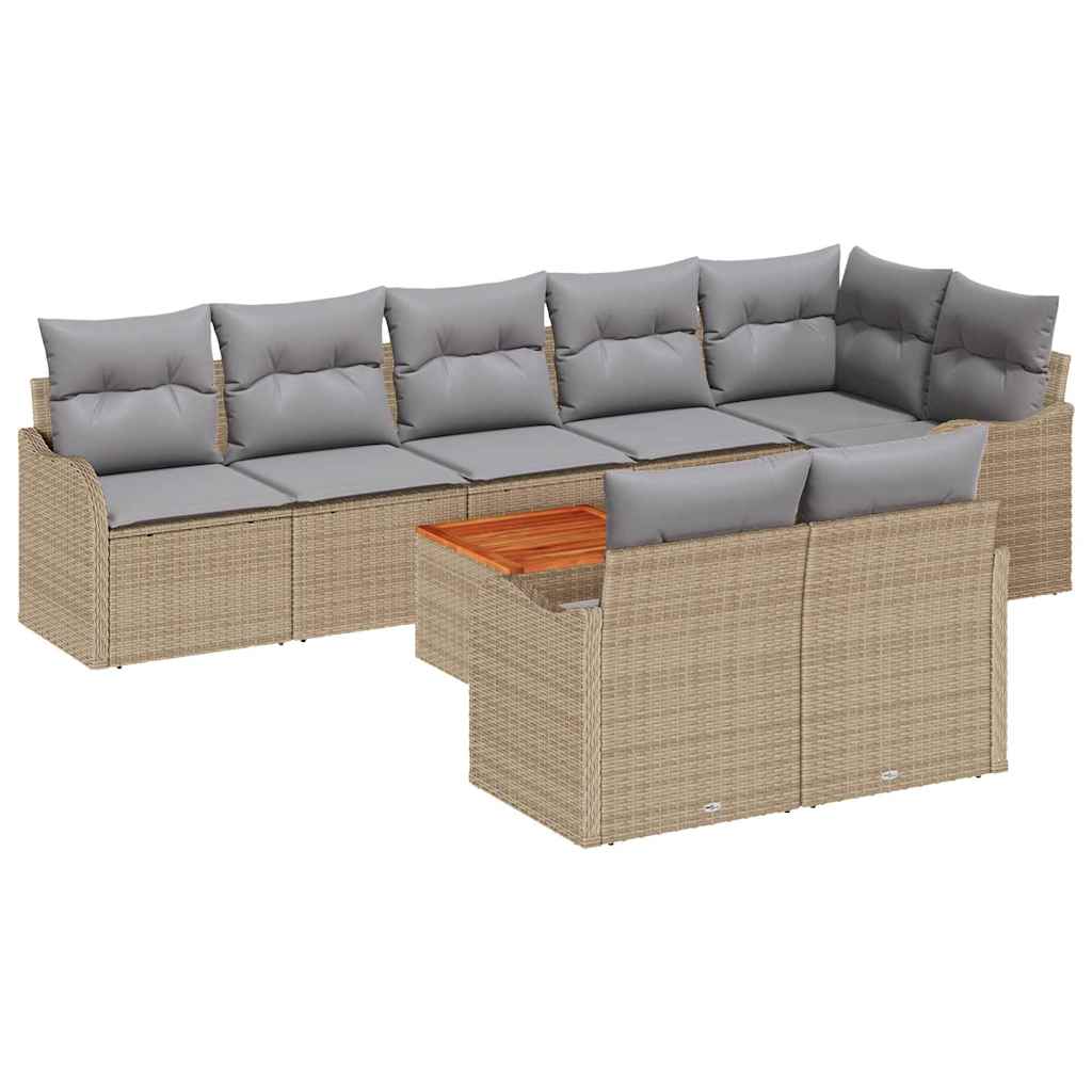 Gartensofa-set 9 pcs Beige und Hellgrau Poly-Rattan