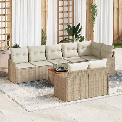 Gartensofa-set mit Speicher 9 pcs Beige und Creme Poly-Rattan