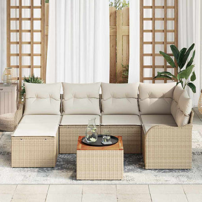 Gartensofa-set mit Speicher 7 pcs Beige und Creme Poly-Rattan