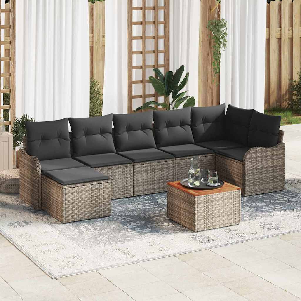 Gartensofa-set mit Speicher 8 pcs Grau Poly-Rattan