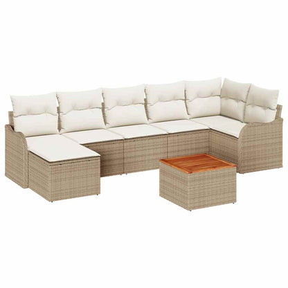 Gartensofa-set mit Speicher 8 pcs Beige und Creme Poly-Rattan