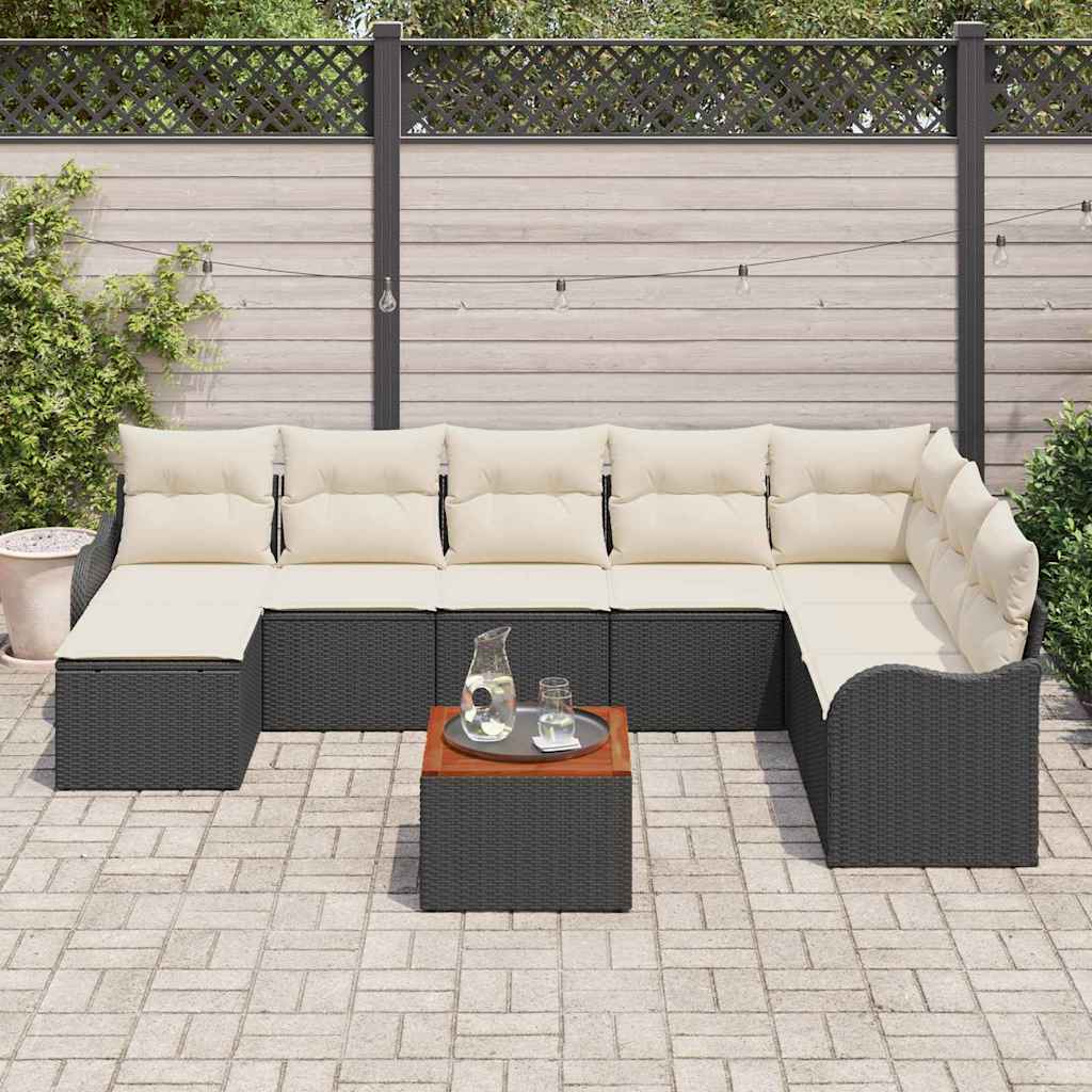 Gartensofa-set mit Speicher 9 pcs Schwarz und Creme Poly-Rattan