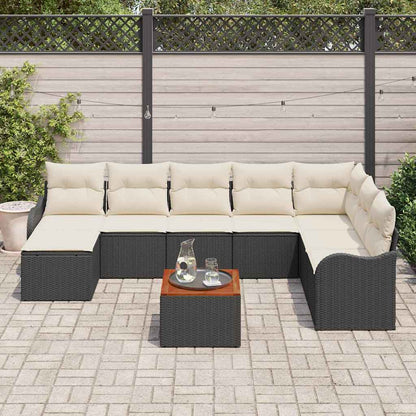 Gartensofa-set mit Speicher 9 pcs Schwarz und Creme Poly-Rattan
